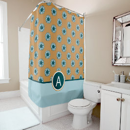 Monogram Sunflower Blue Flowers Duschvorhang