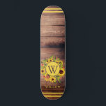 Monogram Sunflowers Wood Skateboard<br><div class="desc">Rustikal Not leidende Stallsonnenblumen Monogramm Skateboard. Ein perfektes Geburtstagsgeschenk für ein Mädchen mit einem boho rustikalen Stil.</div>