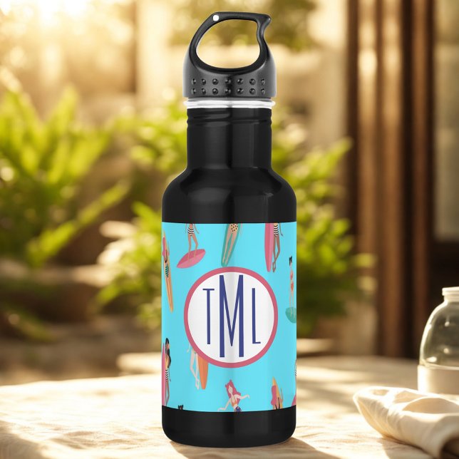 Monogram Surfer Girl Hawaiian Themed Edelstahlflasche (Von Creator hochgeladen)