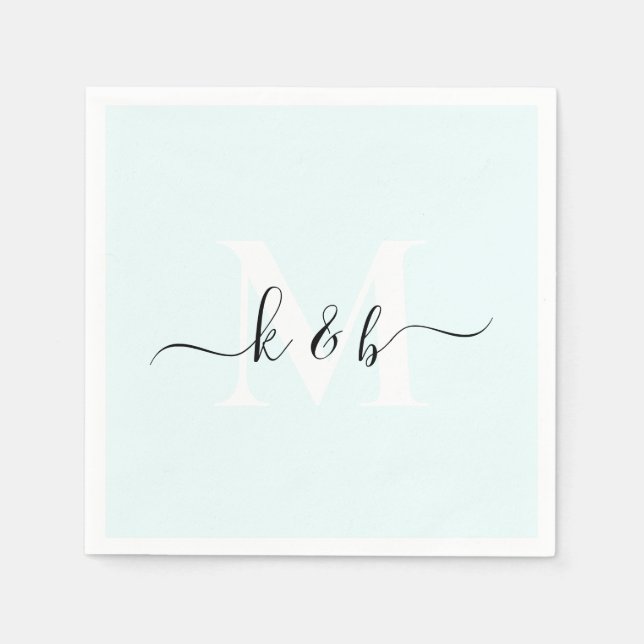 Monogram Swash Script Ice Blue Cocktail Serviette (Vorderseite)