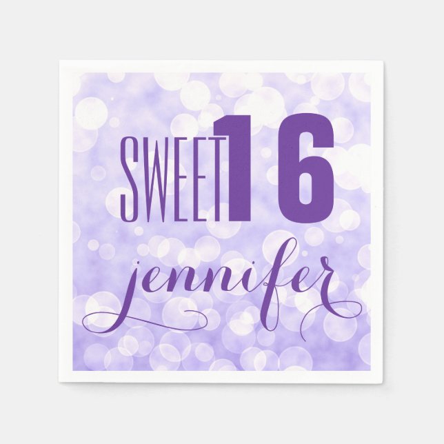 Monogram Sweet 16-Lavender Glitzer & Glitzern Serviette (Vorderseite)