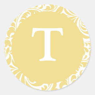 Monogram T Antique Gold Personalizable Wedding Mon Runder Aufkleber