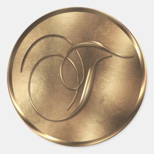Monogram T Bronze Wedding Invitation Holiday Runder Aufkleber