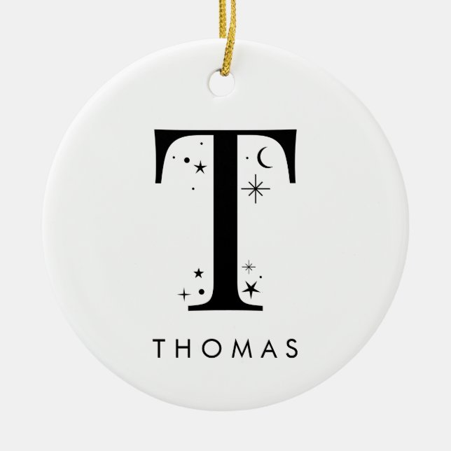Monogram T Celestie Name Keramik Ornament (Vorne)