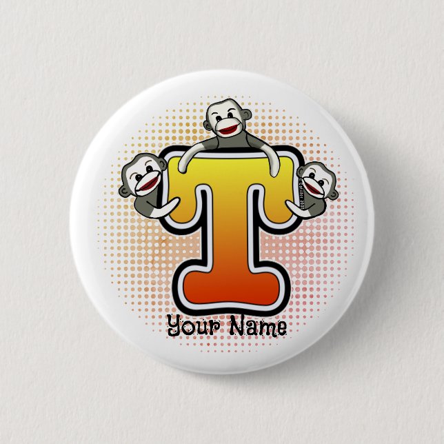 Monogram T Sock Monkey Button (Vorderseite)