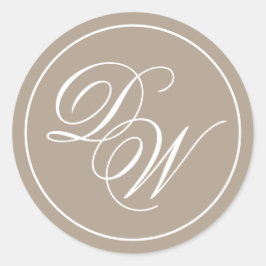 Monogram Taupe Elegant White Calligraphy Initials Runder Aufkleber
