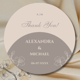 Monogram Taupe Floral Japandi Wedding Vielen Dank Runder Aufkleber