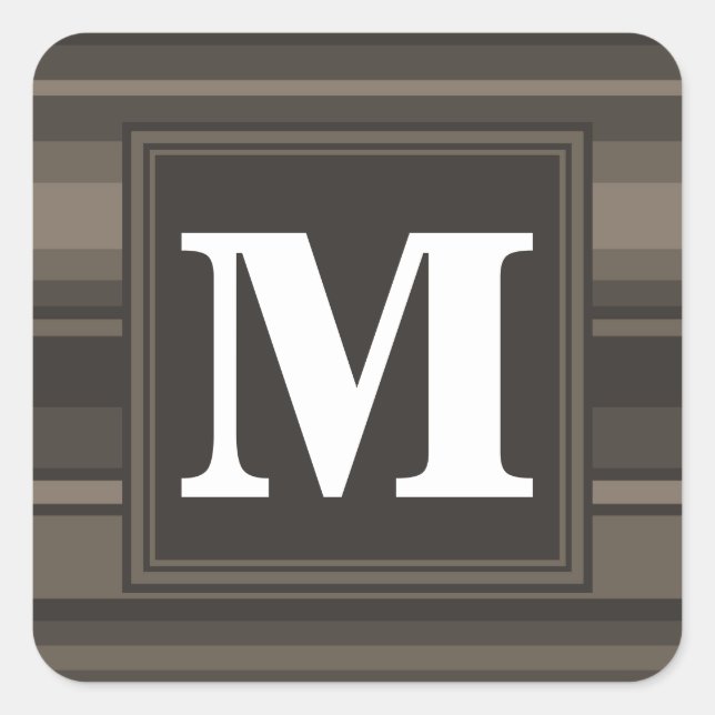 Monogram Taupe Quadratischer Aufkleber (Vorderseite)