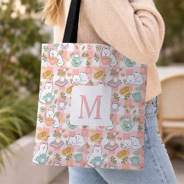 Monogram Tea & Bookish Cats Tote Bag Pink Tasche