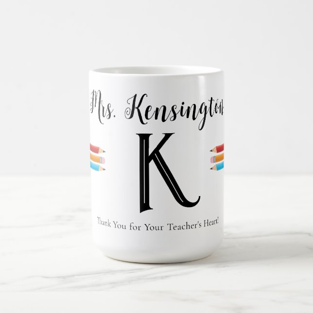 Monogram Teacher Red Blue Yellow Pencils Kaffeetasse (Mittel)