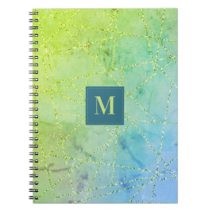 Monogram Teal und Limettengrün Glitter Geometrisch Notizblock