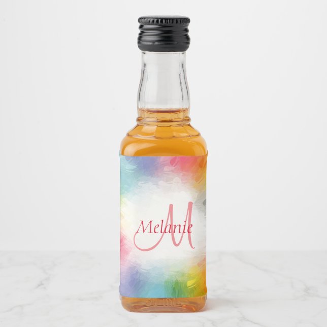 Monogram Template Abstrakt farbenfroh Modern Rainb Alkoholflaschenetikett (Vorderseite)