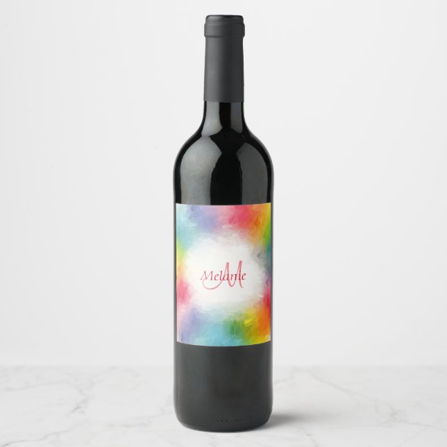 Monogram Template Custom Colorary Modern Rainbow Weinetikett (Vorderseite)