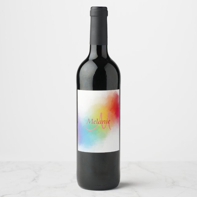 Monogram Template Custom Modern Rainbow Abstrakt Weinetikett (Vorderseite)