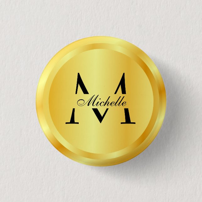 Monogram Template Elegante Imitate Gold Glamour Button (Vorderseite)