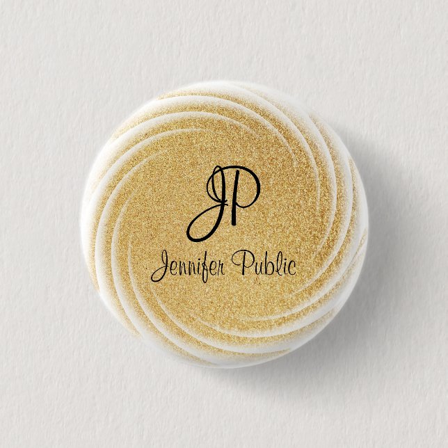 Monogram Template Elegante Imitate Gold Glitzer Lo Button (Vorderseite)