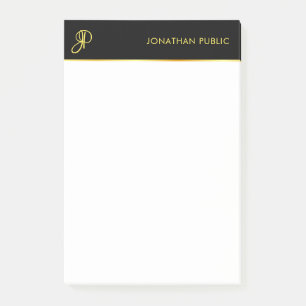 Monogram Template Schwarz Gold Weiß Elegant Moder Post-it Klebezettel