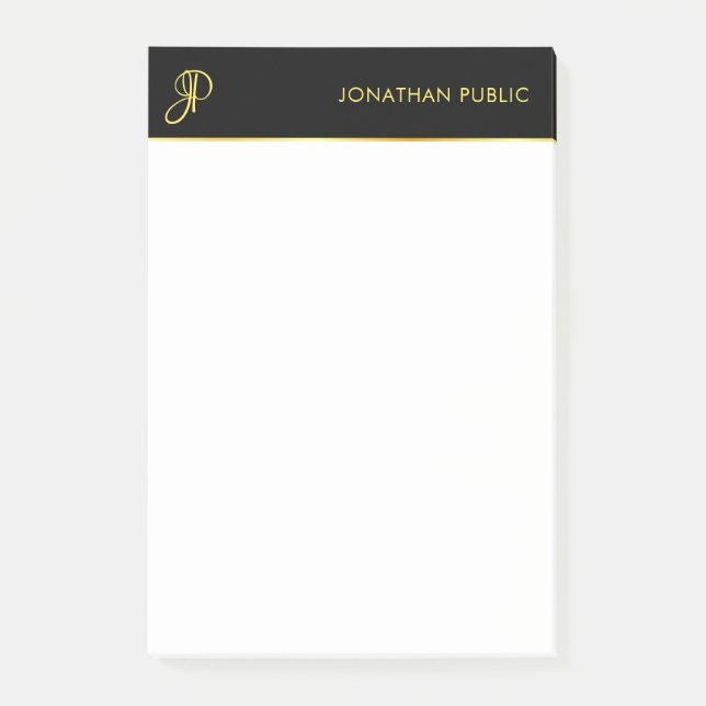 Monogram Template Schwarz Gold Weiß Elegant Modern Post-it Klebezettel (Vorderseite)