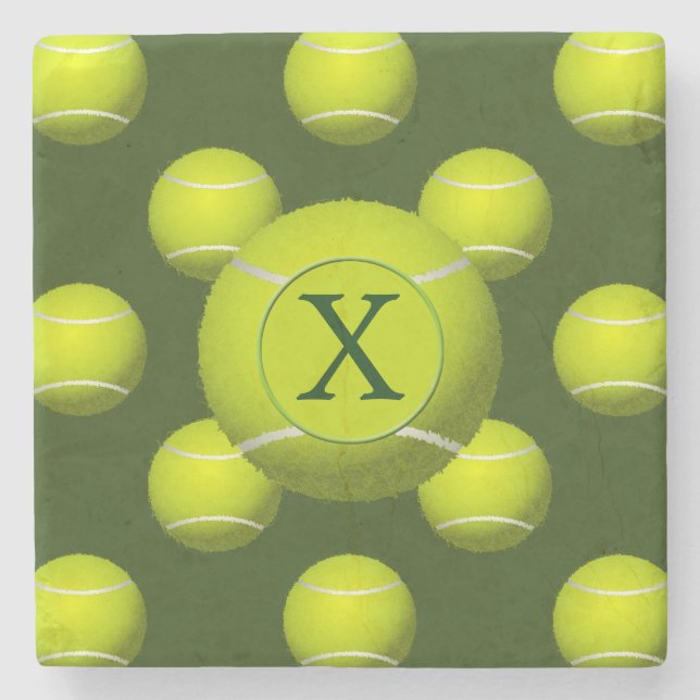 Monogram Tennis Balls Sportmuster Steinuntersetzer (Vorderseite)