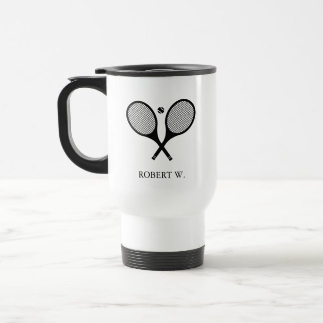 Monogram Tennis mit Personalisiertem Schwarz-Weiß- Reisebecher (Links)