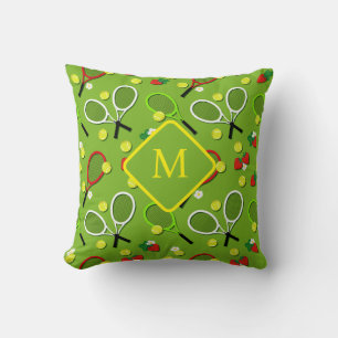 Monogram Tennis Themed Green Gemustert Kissen