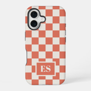 Monogram Terracotta and Creme Checkered Pattern iPhone 16 Hülle