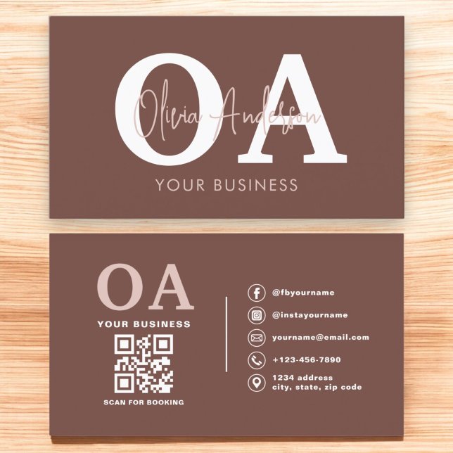 Monogram Terracotta QR Code Modern Minimalistisch Visitenkarte (Von Creator hochgeladen)