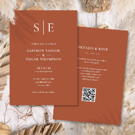 Monogram Terracotta QR Code Wedding Einladung
