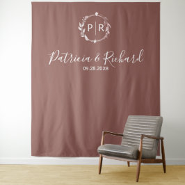 Monogram Terracotta Wedding Background Wandteppich