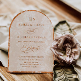 Monogram Terracotta White Floral Wedding Einladung