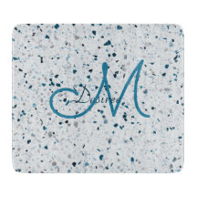 Monogram Terrazzo Aquamarin Blue Green Grey Retro