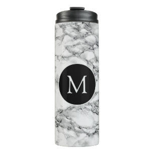 Monogram Thermal Tumbler White Marble Stone Thermosbecher