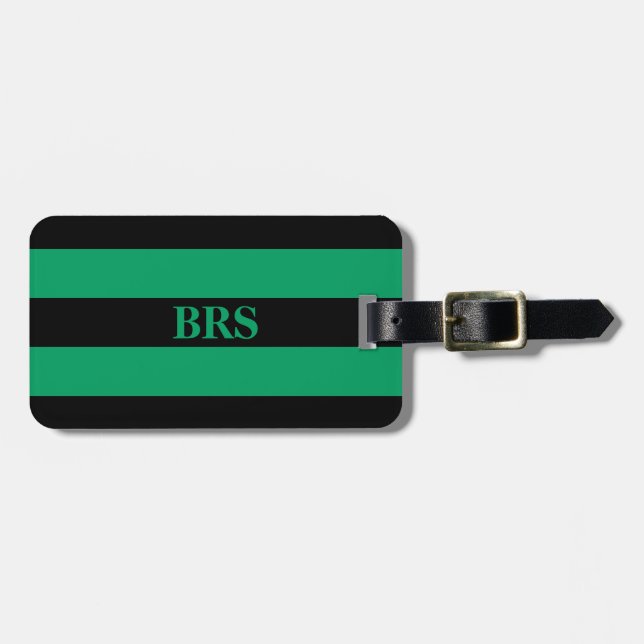 Monogram Three Black Strip auf Kleeblatt Green Gepäckanhänger (Vorderseite horizontal)