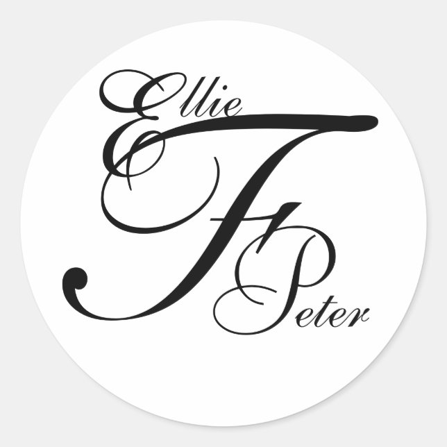 Monogram Three Letters & Names Wedding Sticker (Vorderseite)