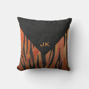 Monogram Tiger Hot Orange und Schwarz Print Muster Kissen