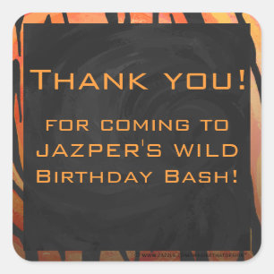 Monogram Tiger Hot Orange und Schwarz Print Muster Quadratischer Aufkleber