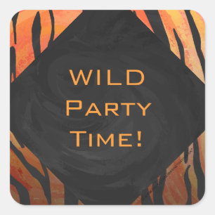 Monogram Tiger Hot Orange und Schwarz Print Muster Quadratischer Aufkleber