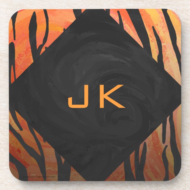 Monogram Tiger Hot Orange und Schwarz Print Muster Untersetzer (Vorderseite)