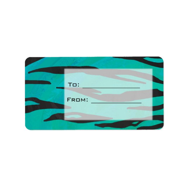 Monogram Tiger Schwarz und Aquamarines Druckmuster Adressaufkleber (Vorne)