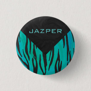 Monogram Tiger Schwarz und Aquamarines Druckmuster Button