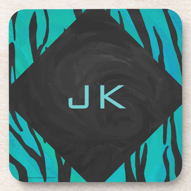 Monogram Tiger Schwarz und Aquamarines Druckmuster Getränkeuntersetzer (Vorderseite)
