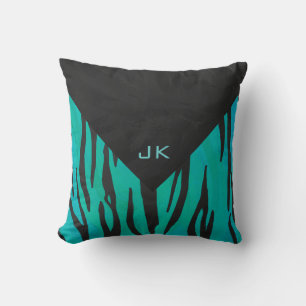 Monogram Tiger Schwarz und Aquamarines Druckmuster Kissen