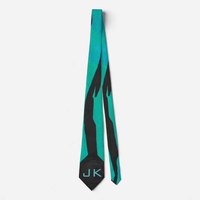 Monogram Tiger Schwarz und Aquamarines Druckmuster Krawatte (Vorderseite)