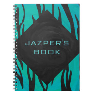 Monogram Tiger Schwarz und Aquamarines Druckmuster Notizblock