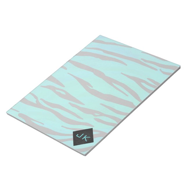Monogram Tiger Schwarz und Aquamarines Druckmuster Notizblock (angewinkelt)