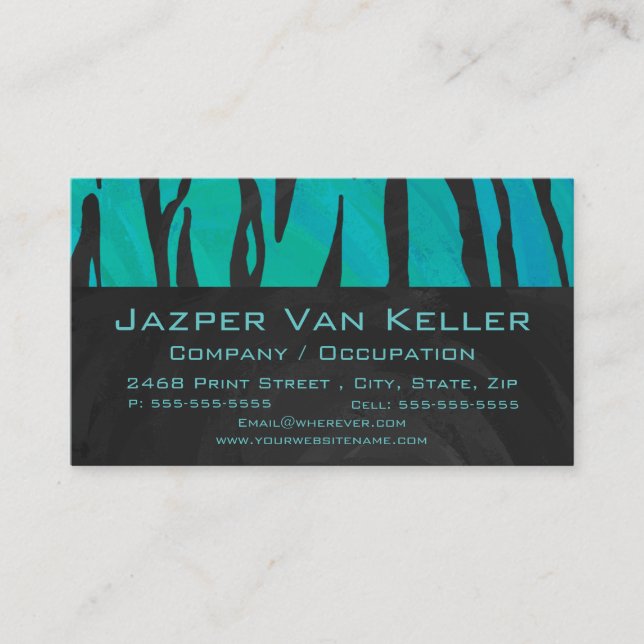 Monogram Tiger Schwarz und Aquamarines Druckmuster Visitenkarte (Vorderseite)