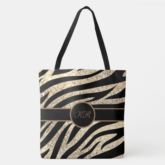 Monogram Tiger Stripe Golden Glitzer Girly Tasche (Vorderseite)