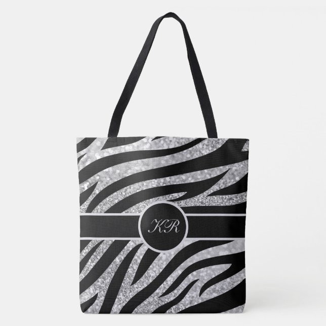 Monogram Tiger Stripe Silver Glitzer Sparkle Girly Tasche (Vorderseite)