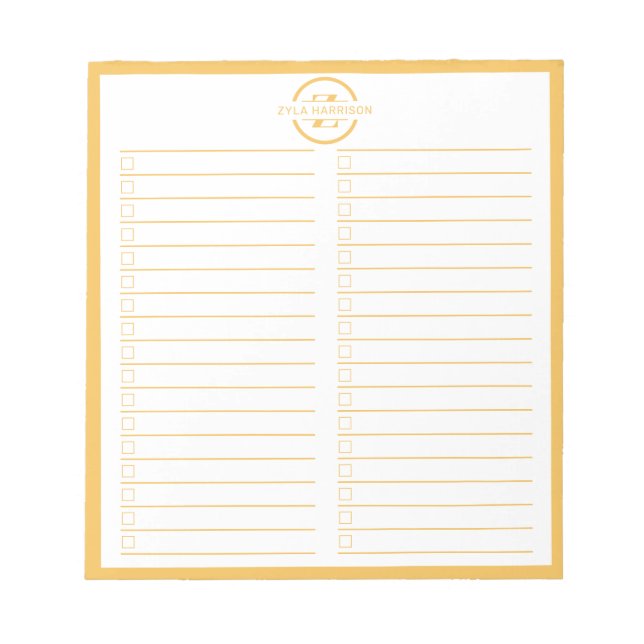 Monogram To Do List Minimalist Yellow Name Notizblock (Vorderseite)