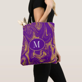 Monogram Tote Bag Gold Glitzer Lila Hintergrund Tasche